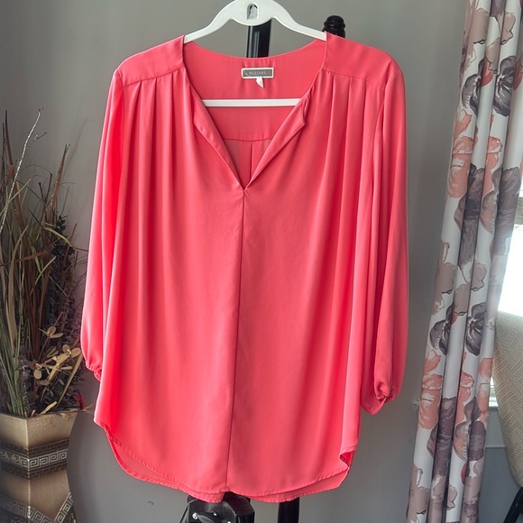 Pleione Tops - Pleione Orange and Pink Oversized Blouse with Bell Sleeves